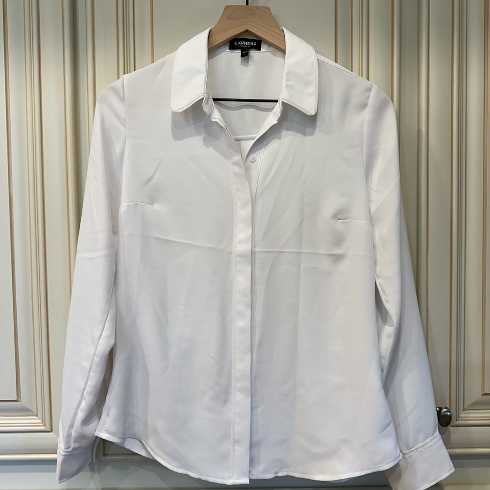 Express White Collared Button-Front Shirt - image 2